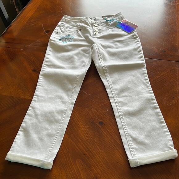 Almost Famous Size 3 White Stretch Denim High Waist Jeans Cropped Ankle Y2K - Picture 3 of 14